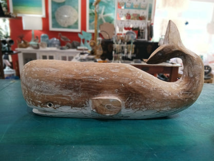 Wooden Whale with Small Fins & Open Mouth