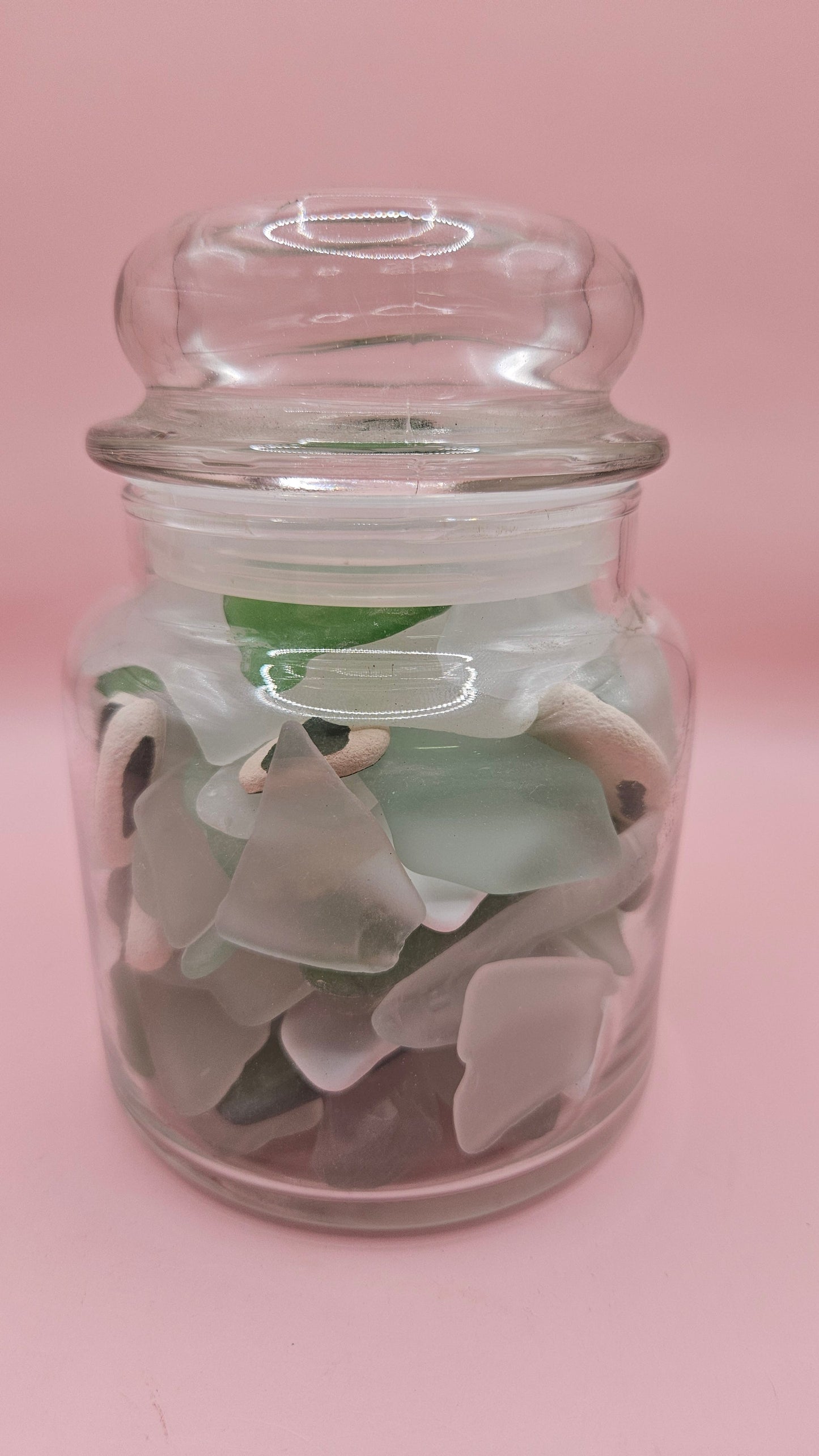 Glass Apothecary Jar with Mixed Seaglass and Pottery Shards – Coastal Decor Accent (5.7x3.9)