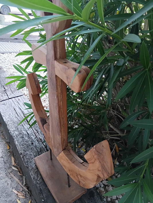 Rustic Teak Anchor Sculpture – Coastal Nautical Decor