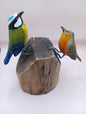Handmade Wooden Songbird Figurines – on Natural Stump Base-Rustic Woodland Decor