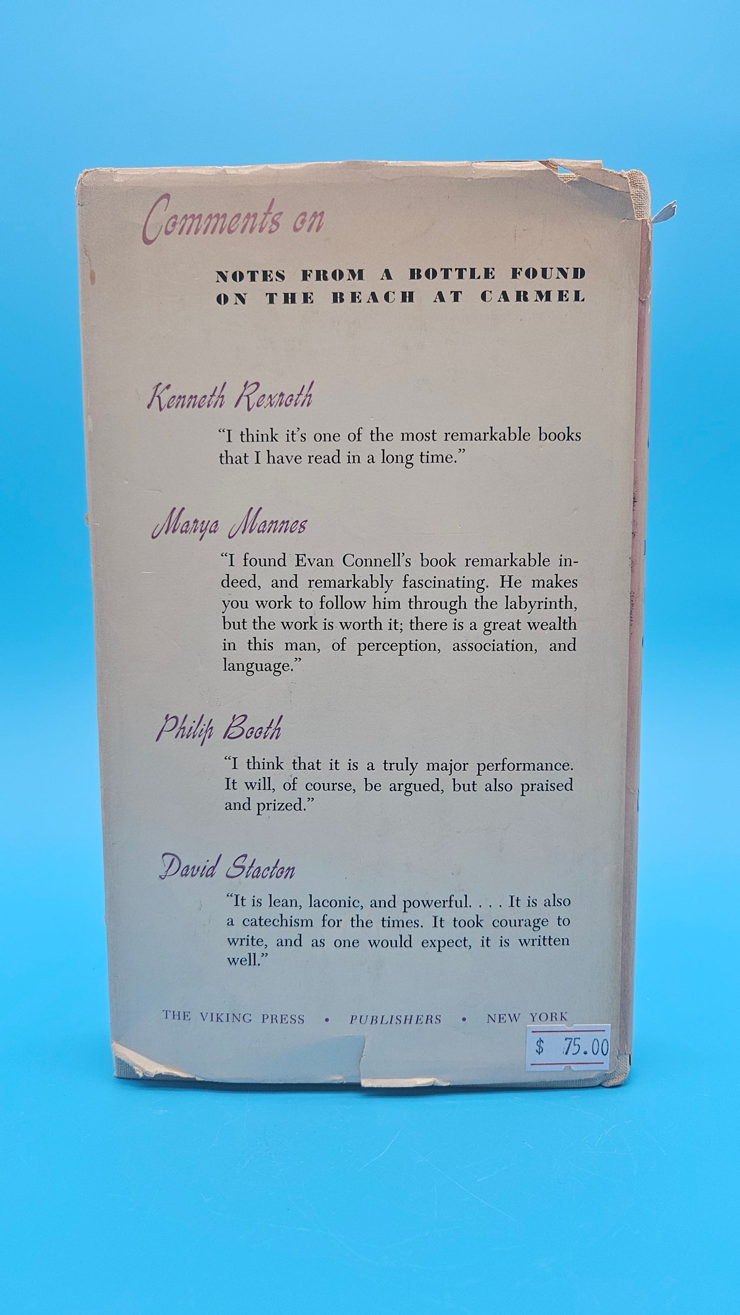 Notes from a Bottle Found on the Beach at Carmel – 1963 First Edition Hardcover