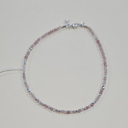 Natural Gemstone Anklet with Sterling Silver – Customizable with Charm Option