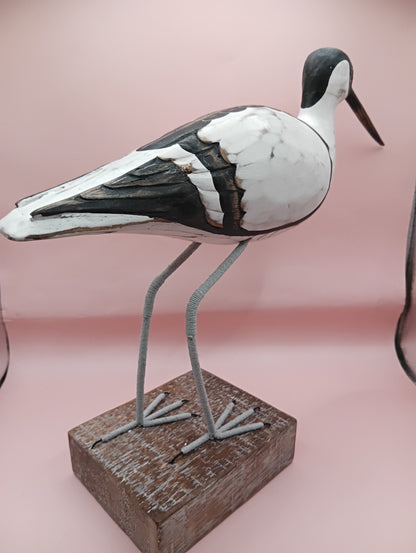 Wooden Avocet Bird Sculptures – 12-13” Coastal Shore Birds on Stands, Two Styles