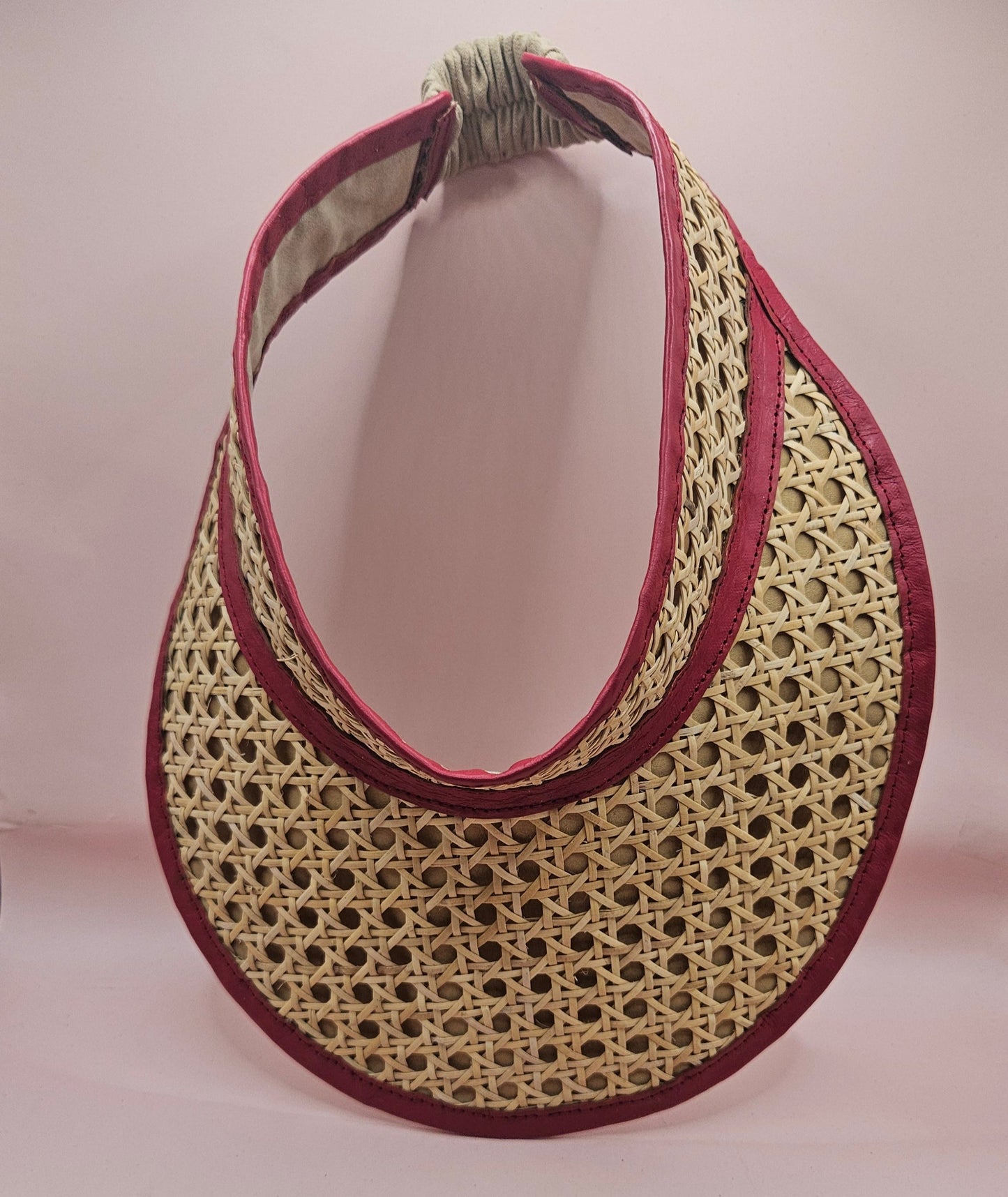 Woven Rattan Cane Visor with Leather Trim – Summer Sun Hat with Elastic Fit | 4 Color Options