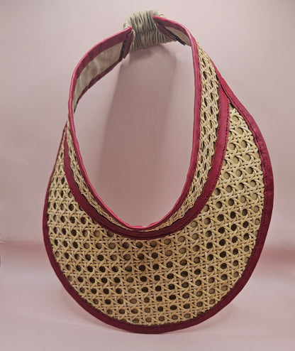 Woven Rattan Cane Visor with Leather Trim – Summer Sun Hat with Elastic Fit | 4 Color Options