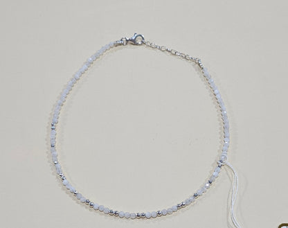 Natural Gemstone Anklet with Sterling Silver – Customizable with Charm Option