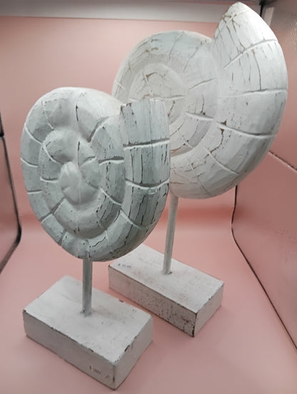 Wooden Ammonite Sculpture | Coastal Home Decor Fossils