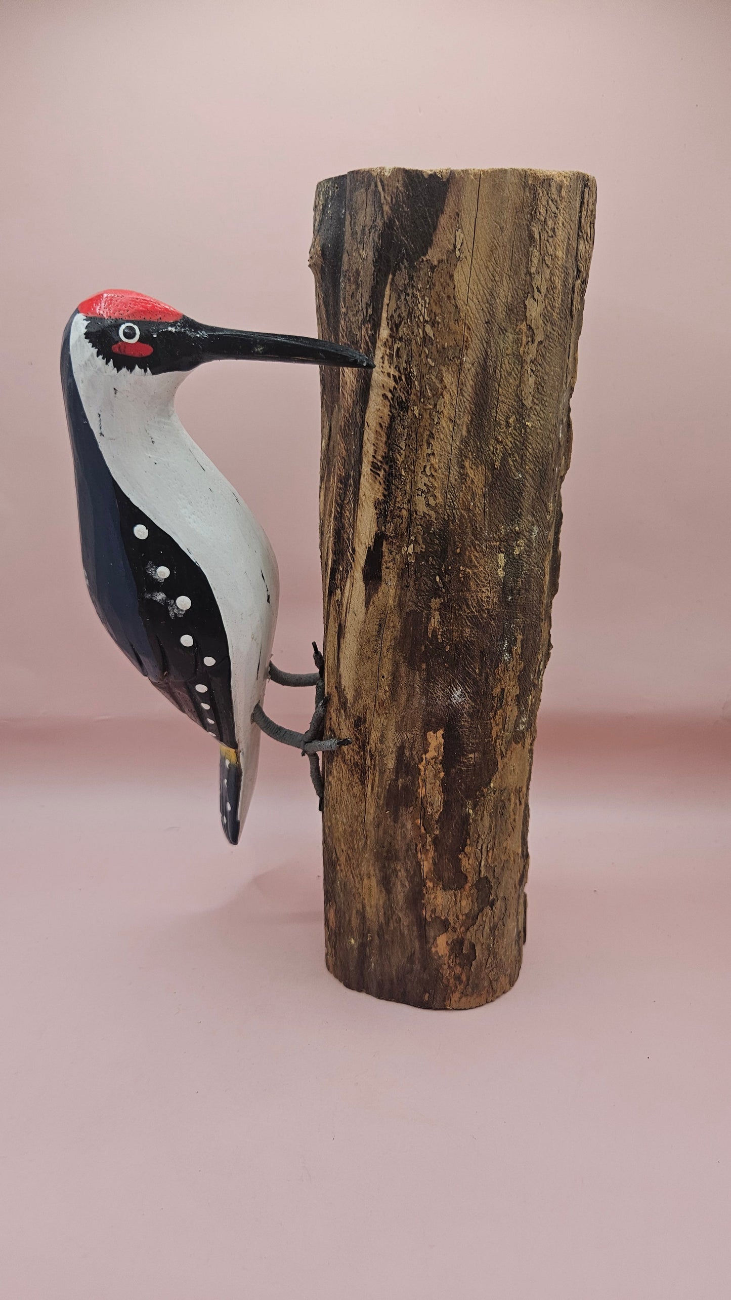 Hand-Painted Woodpecker on Natural Wood – Rustic Bird Decor (3 Color Options)
