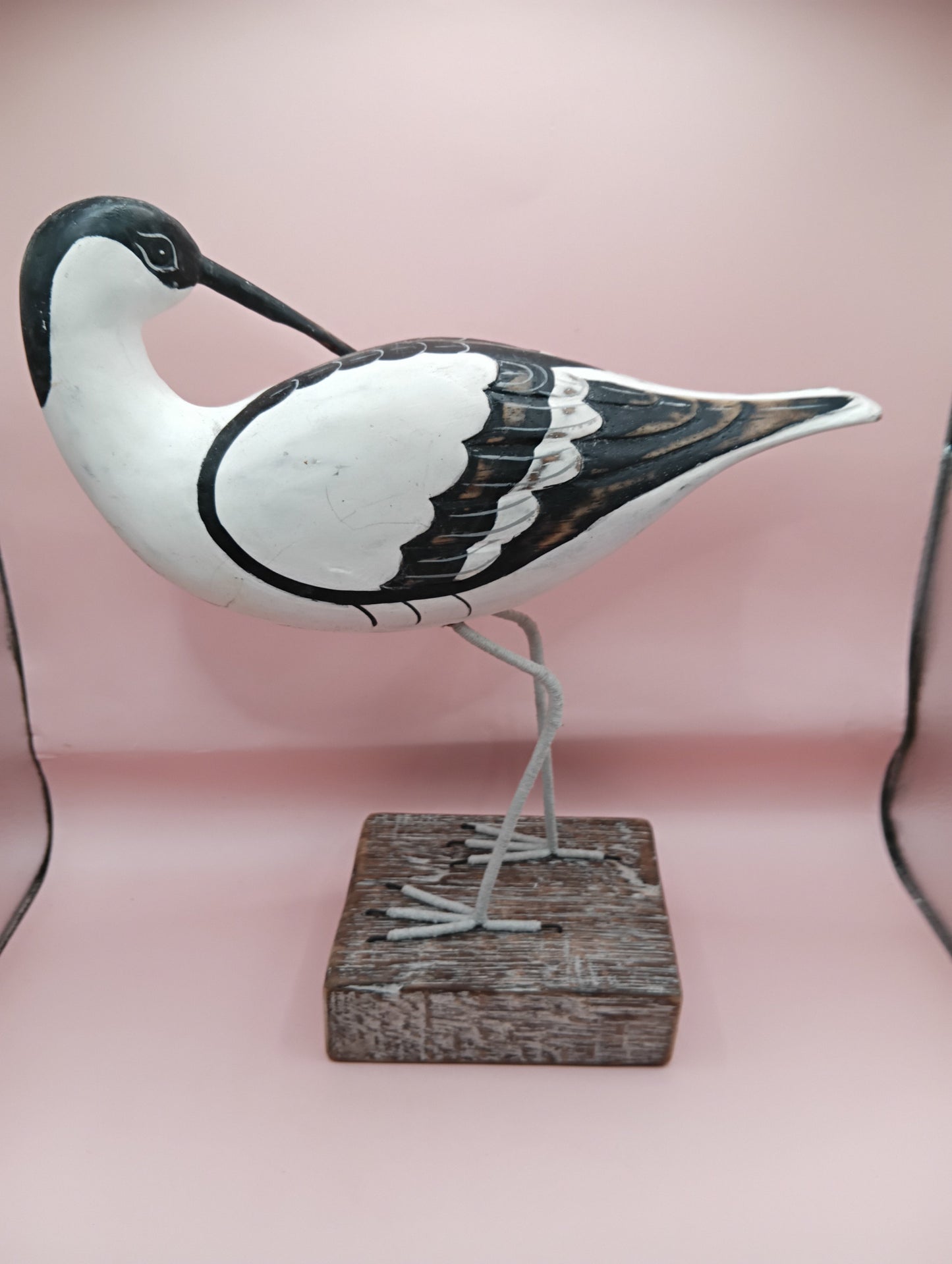Wooden Avocet Bird Sculptures – 12-13” Coastal Shore Birds on Stands, Two Styles