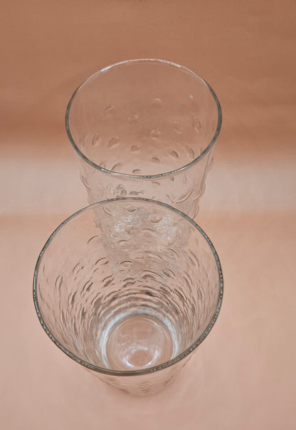 Set of 2 Vintage Libbey Crisa Clear Dimpled Glass Tumblers – 18 oz Pinched Grip Design