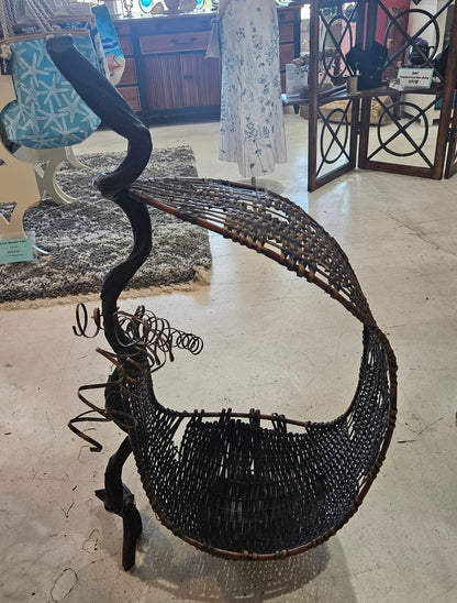 Large Wood & Rattan Abstract Basket – 23.5" x 38"