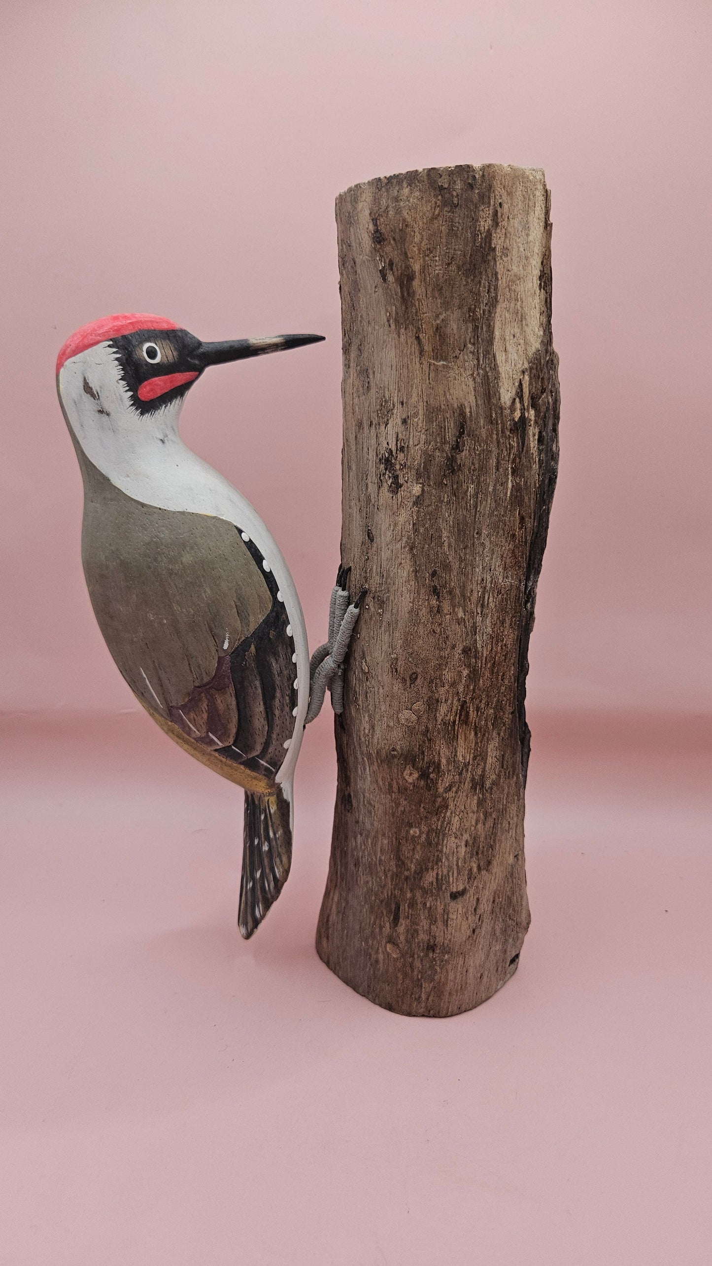 Hand-Painted Woodpecker on Natural Wood – Rustic Bird Decor (3 Color Options)