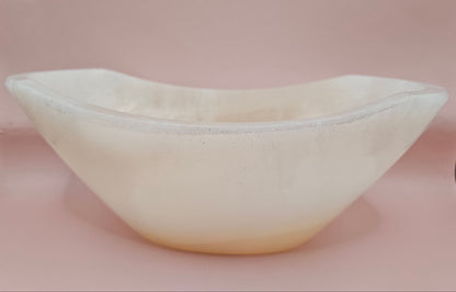 Polished White Onyx Bowl – Small Hand-Carved Decorative Vessel – 9.75"