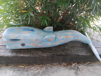 Large Blue Wooden Whale-Display Piece -43"