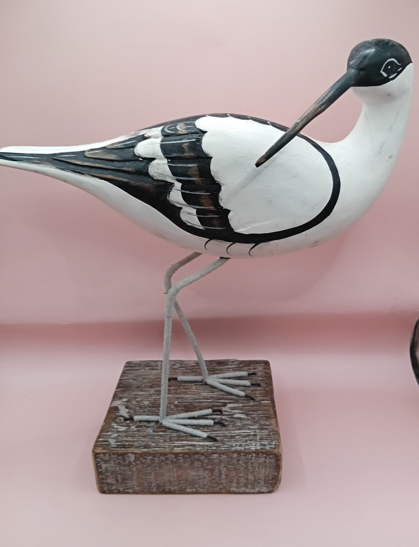 Wooden Avocet Bird Sculptures – 12-13” Coastal Shore Birds on Stands, Two Styles