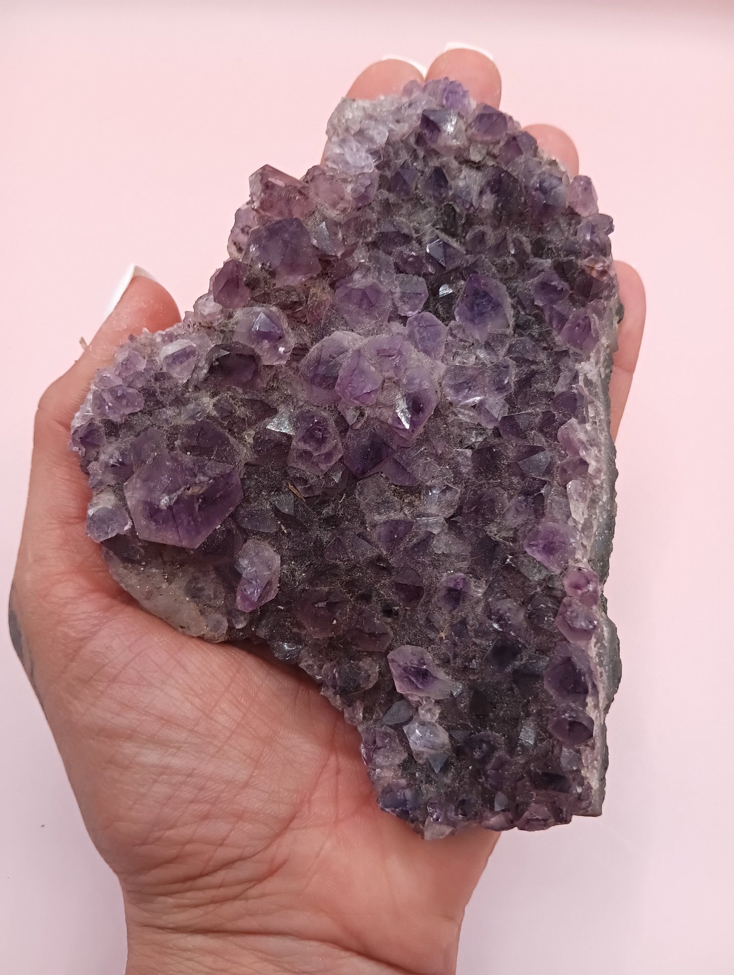 Natural Amethyst Cluster Crystal – Raw Purple Quartz Geode (4.7x3.5x1.8")
