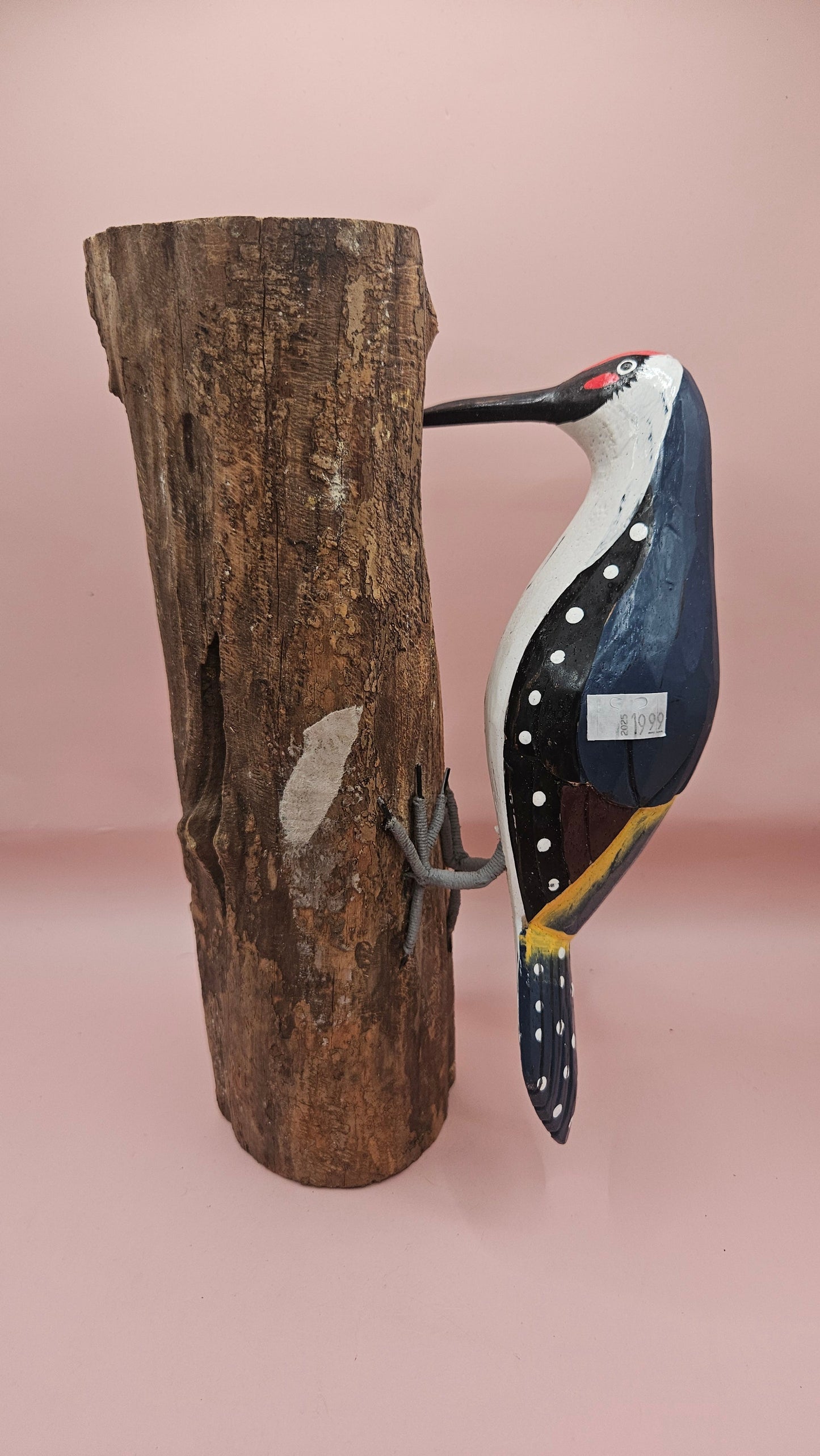 Hand-Painted Woodpecker on Natural Wood – Rustic Bird Decor (3 Color Options)