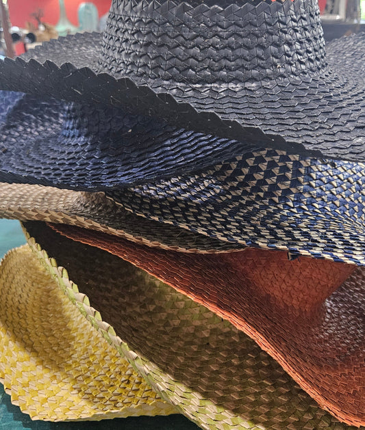 Open-Top Wide Brim Palm Leaf Sun Hat – Handmade Straw Hat in 7 Colors | 17" Total Width | Breezy Summer Shade Hat