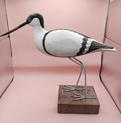 Wooden Avocet Bird Sculptures – 12-13” Coastal Shore Birds on Stands, Two Styles