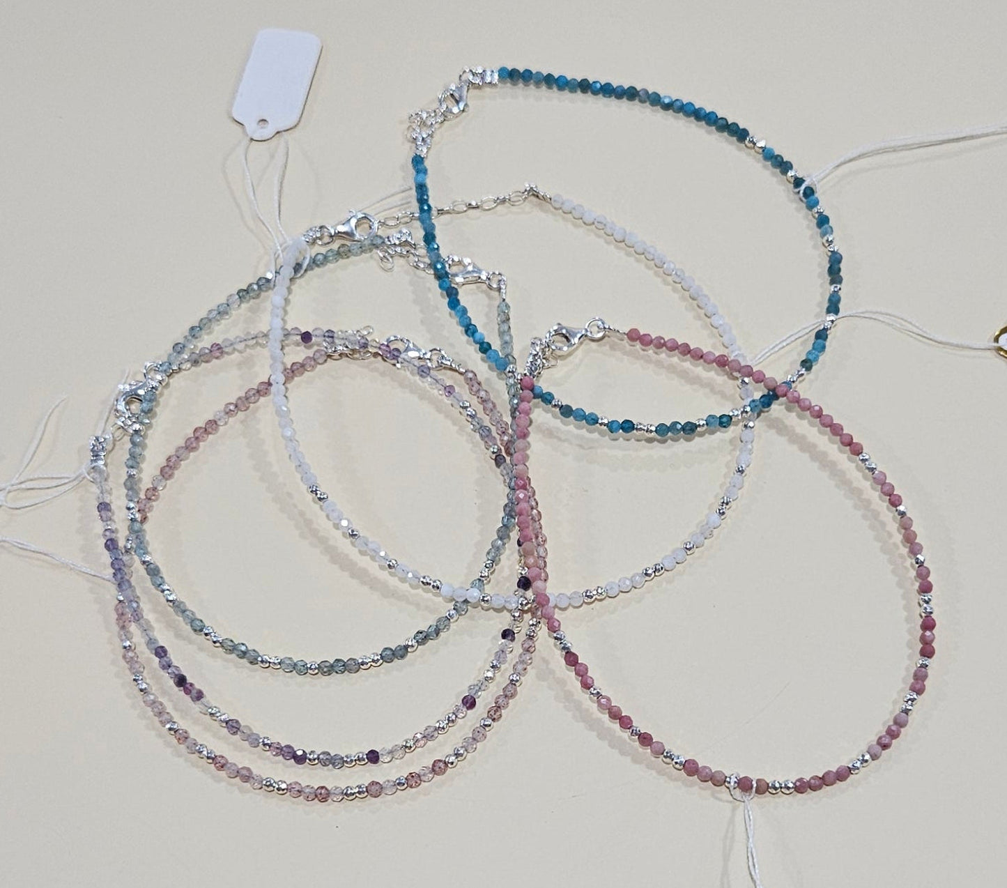 Natural Gemstone Anklet with Sterling Silver – Customizable with Charm Option
