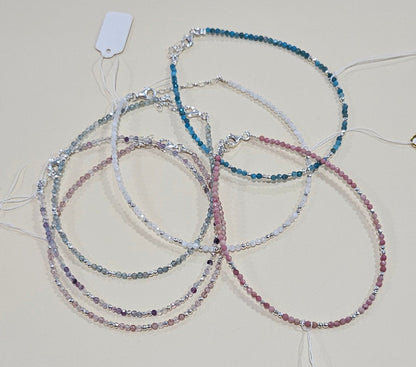Natural Gemstone Anklet with Sterling Silver – Customizable with Charm Option