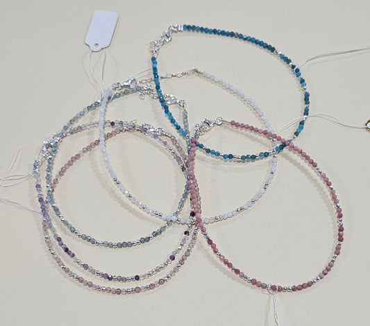 Natural Gemstone Anklet with Sterling Silver – Customizable with Charm Option