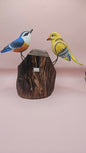 Handmade Wooden Songbird Figurines – on Natural Stump Base-Rustic Woodland Decor