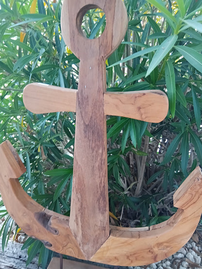 Rustic Teak Anchor Sculpture – Coastal Nautical Decor