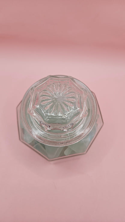 Hexagonal Glass Jar Filled with Aqua Seaglass – Coastal Home Decor Accent (4.1x3.8)