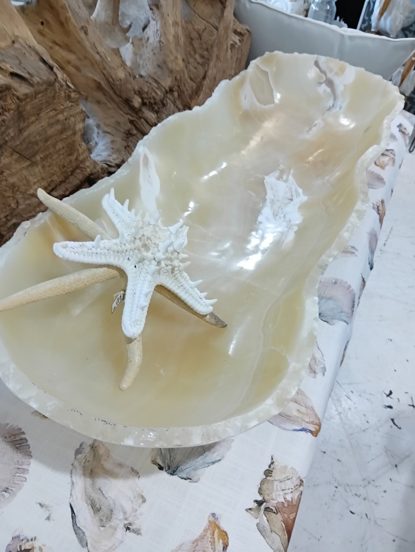 Honey Onyx Decorative Bowl – 34" Long Hand-Carved Centerpiece
