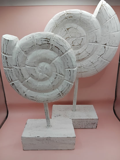 Wooden Ammonite Sculpture | Coastal Home Decor Fossils