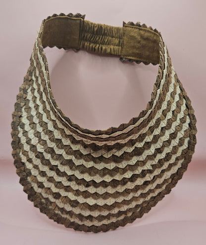 Striped Woven Palm Leaf Visor – Straw Sun Hat | Blue, Green, or Natural | Elastic Back