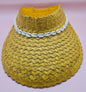 Cowrie Shell Woven Palm Leaf Visor – Handmade Straw Sun Hat with Elastic Band | Black, Blue, Green, or Yellow