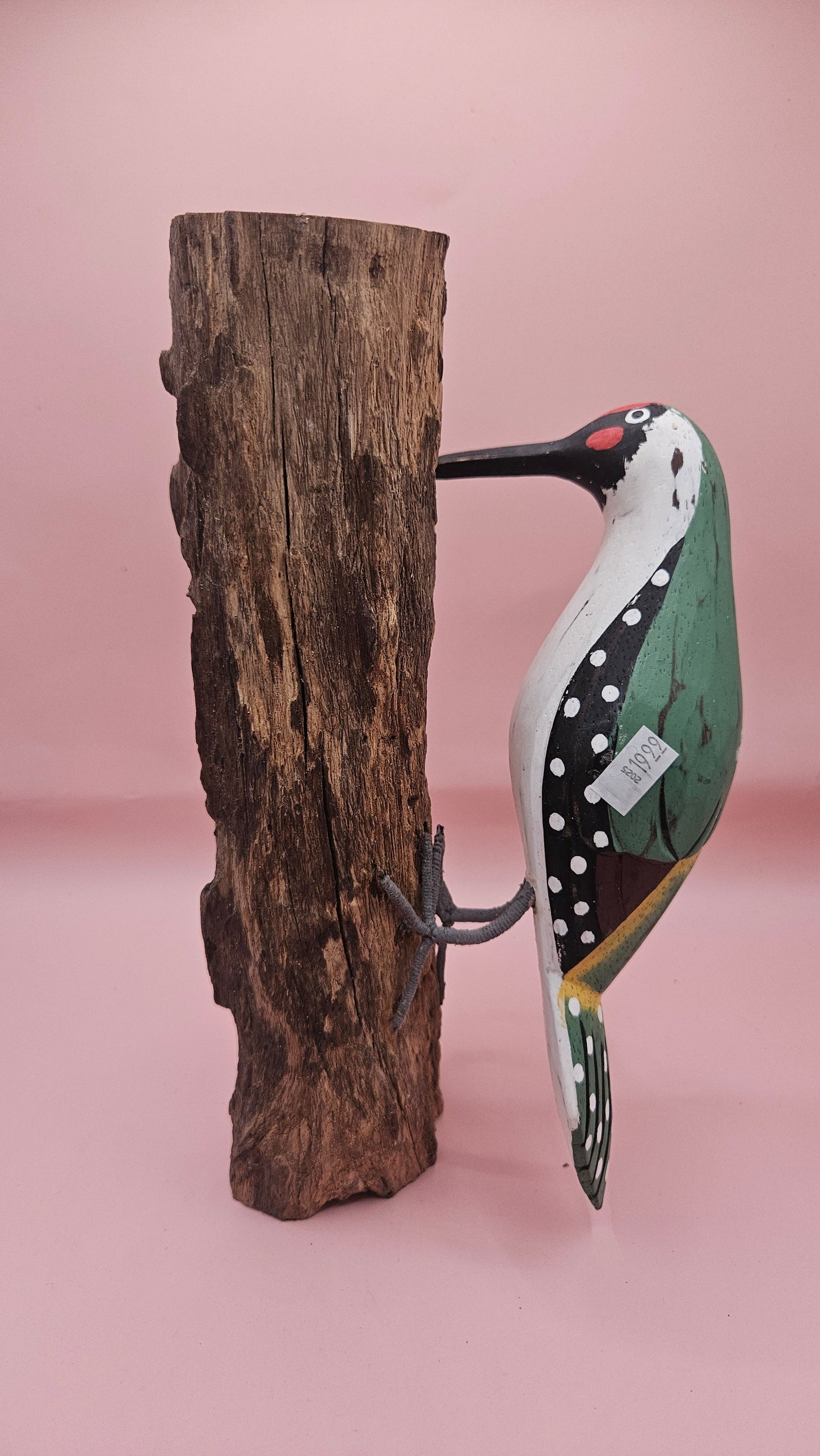 Hand-Painted Woodpecker on Natural Wood – Rustic Bird Decor (3 Color Options)