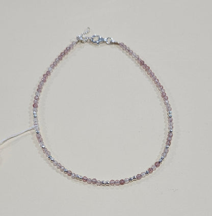 Natural Gemstone Anklet with Sterling Silver – Customizable with Charm Option