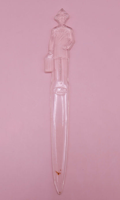 Vintage Fuller Brush Man Clear Plastic Letter Opener