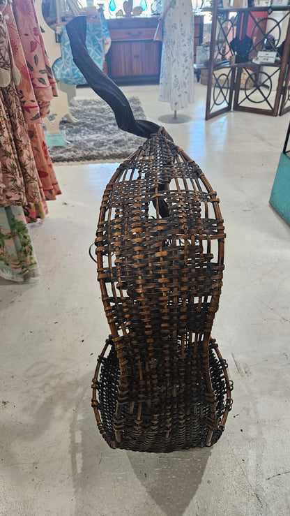Large Wood & Rattan Abstract Basket – 23.5" x 38"