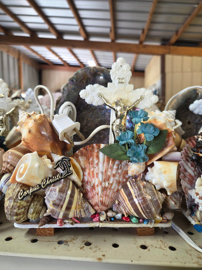 Abalone Shell & Crucifix Vintage Novelty/ Light