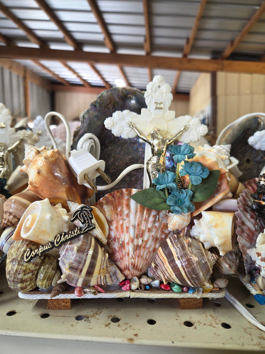 Abalone Shell & Crucifix Vintage Novelty/ Light