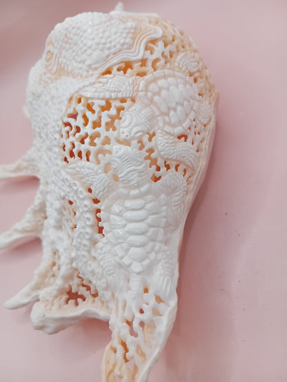 Hand-Carved Lambis Truncata Shell – Octopus Design – 9.5" Coastal Art Decor