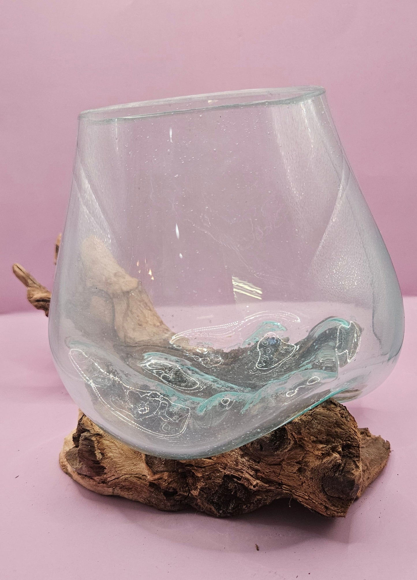 Small/Medium Teak Root Driftwood and Molten Glass Terrarium- Single Globe