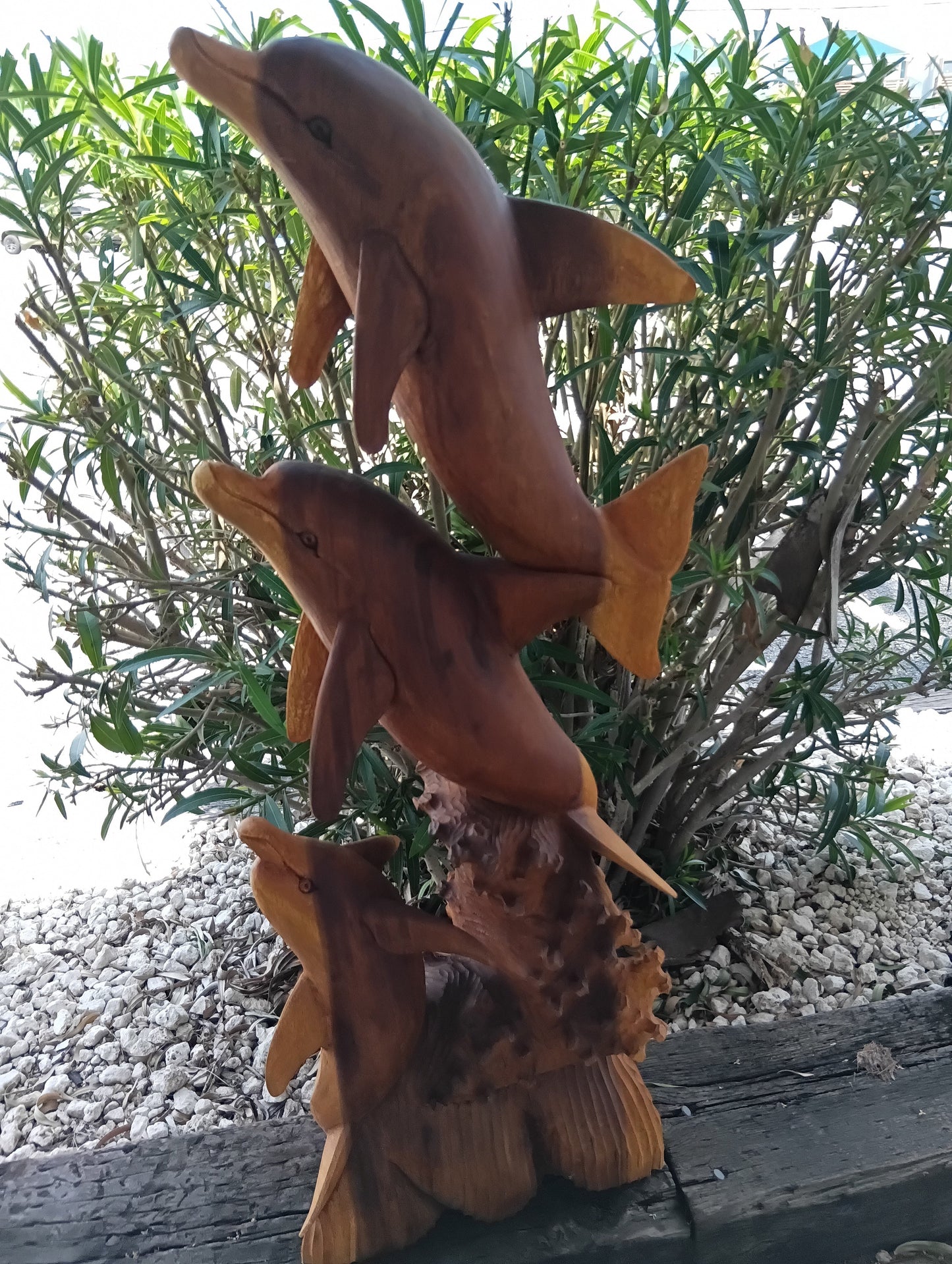 Carved Dolphin Wood Sculpture