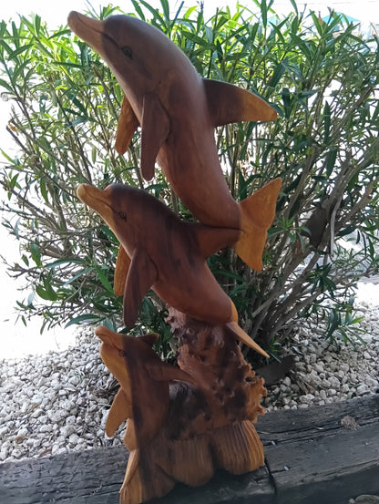 Carved Dolphin Wood Sculpture