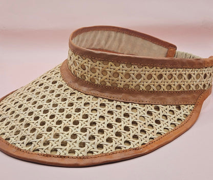 Woven Rattan Cane Visor with Leather Trim – Summer Sun Hat with Elastic Fit | 4 Color Options