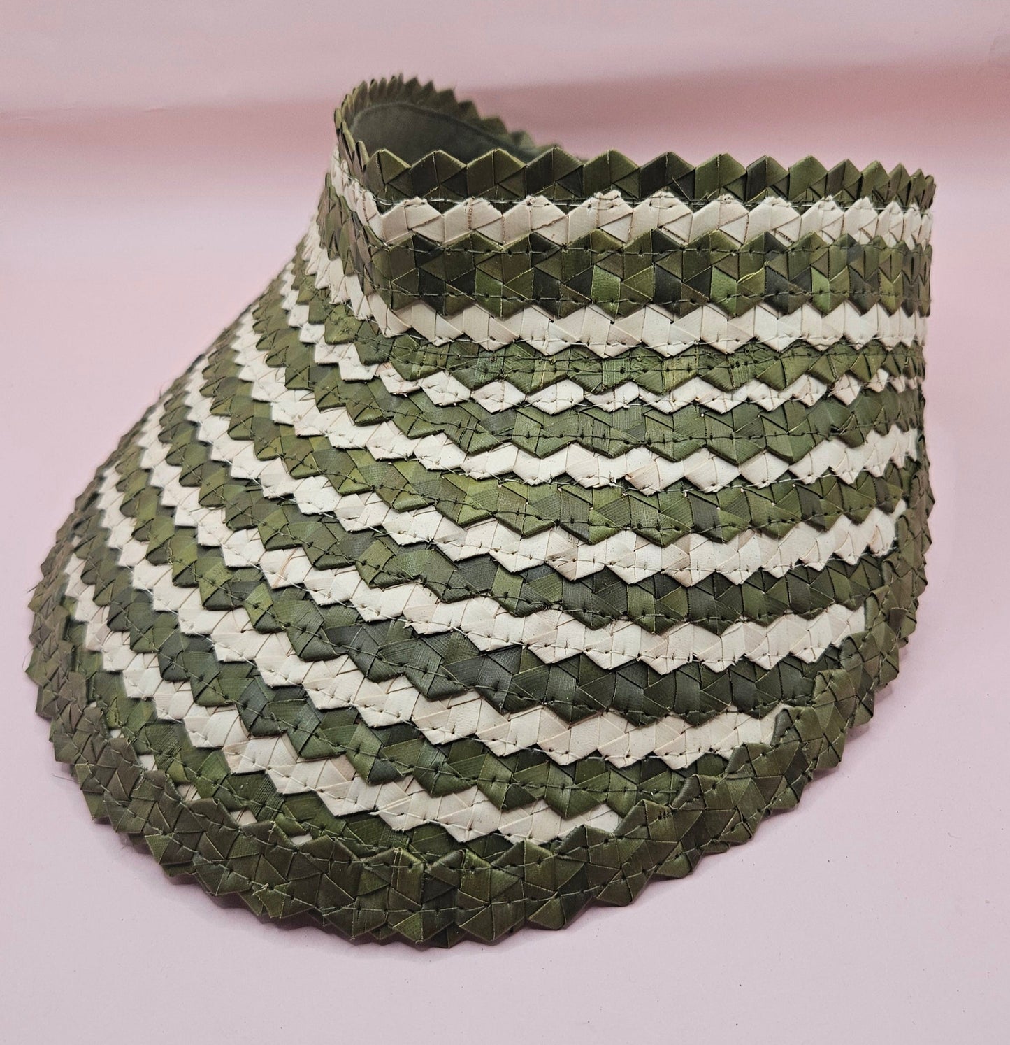 Striped Woven Palm Leaf Visor – Straw Sun Hat | Blue, Green, or Natural | Elastic Back