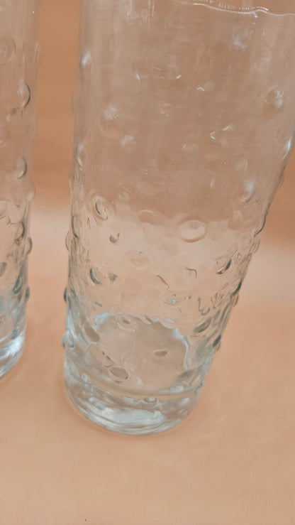 Set of 2 Vintage Libbey Crisa Clear Dimpled Glass Tumblers – 18 oz Pinched Grip Design