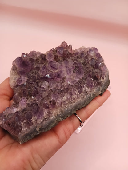Natural Amethyst Cluster Crystal – Raw Purple Quartz Geode (4.7x3.5x1.8")
