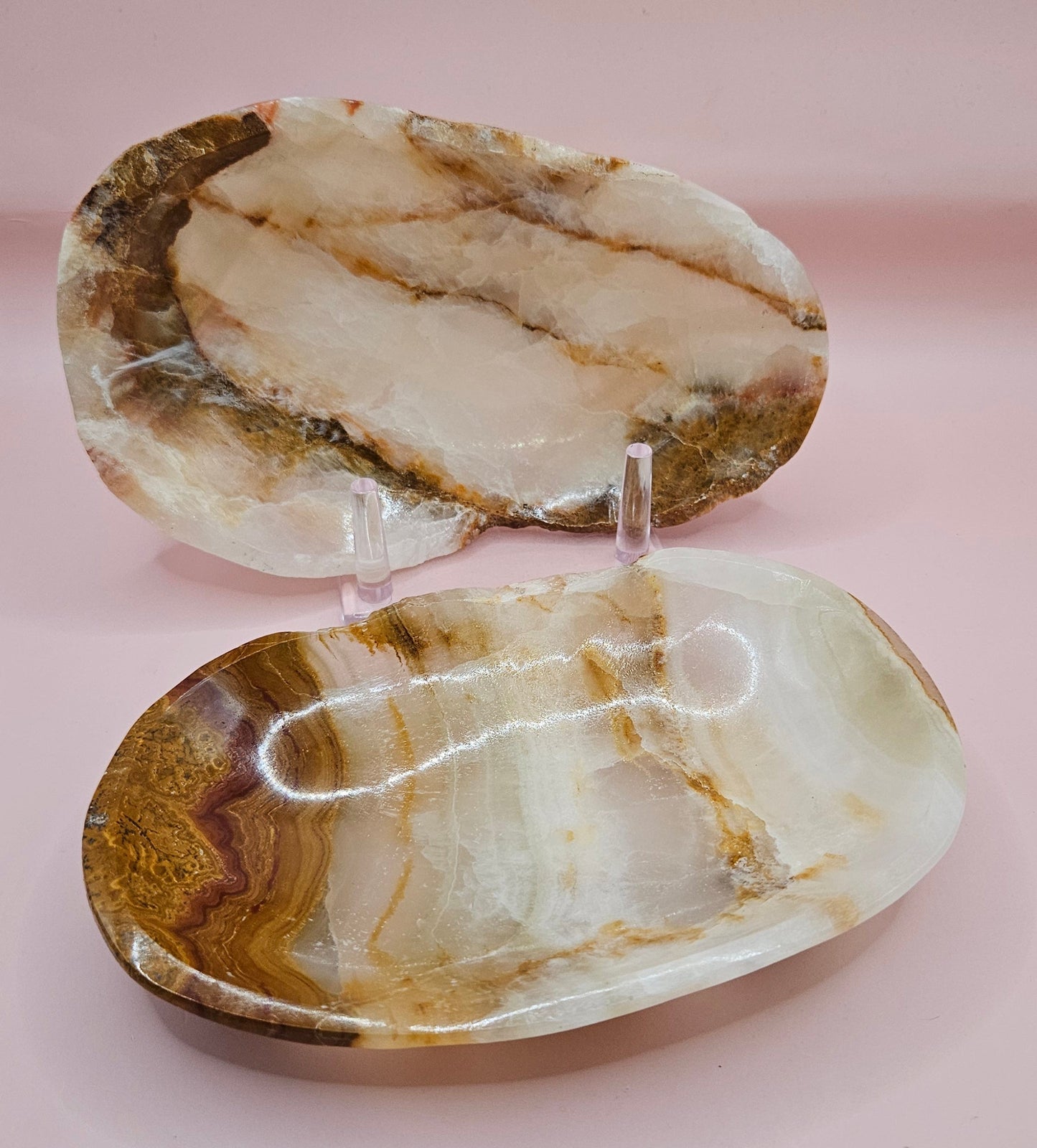 Polished Onyx Oval Dish – Earth Tone Stone Tray (Approx. 6.5–7" x 4.5")