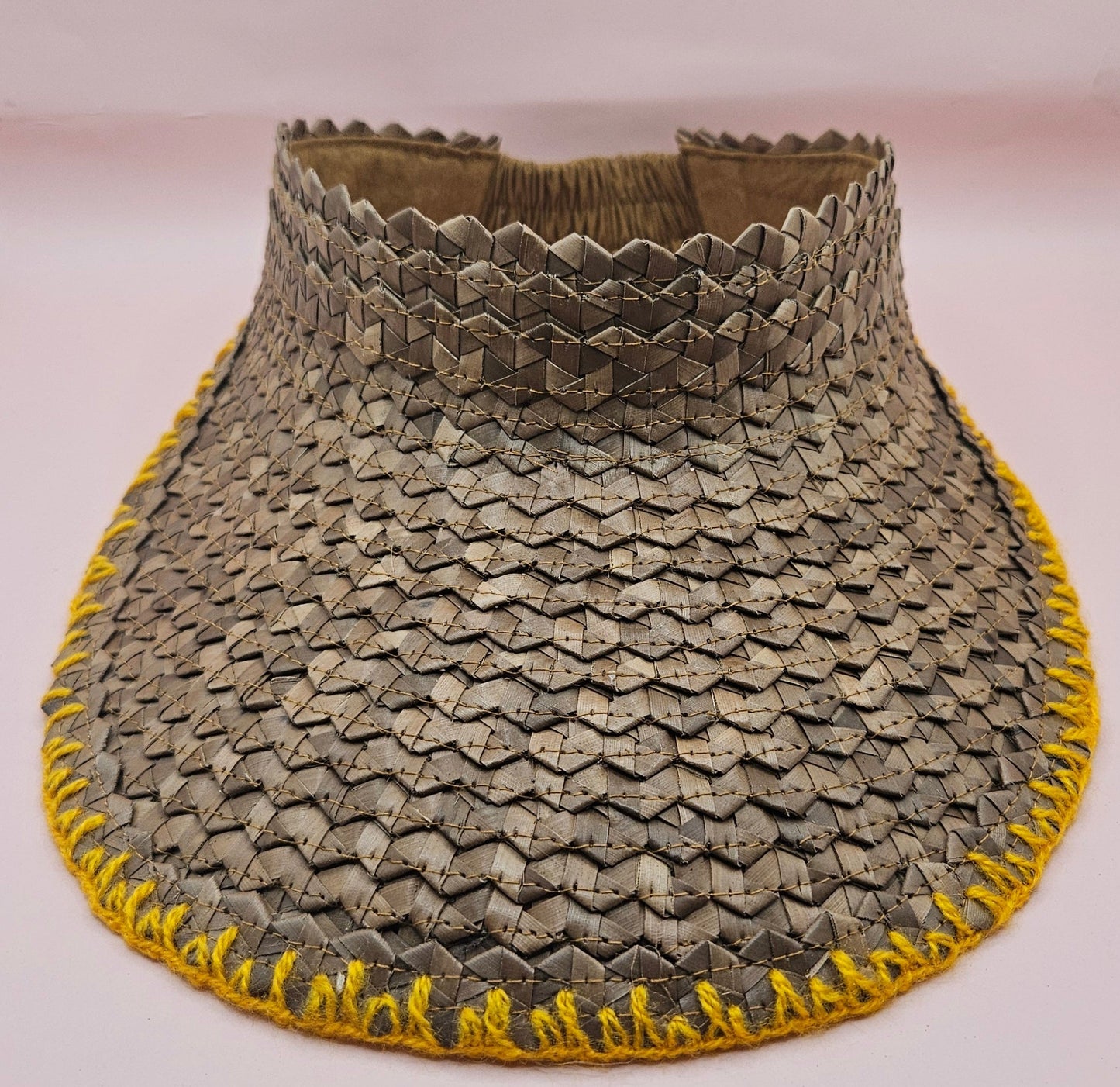 Natural Woven Palm Leaf Visor – Black, Pink, Yellow, or Cream Stitched Trim | Straw Sun Hat
