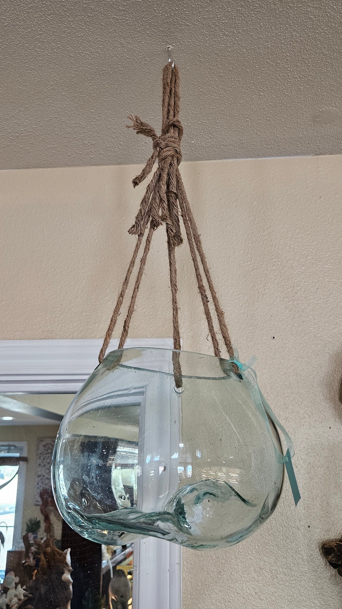 Hanging Freeform Glass Molten Terrarium with Rope